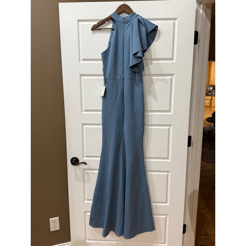 Lulus Slate Blue Margaux One Shoulder Ruffle Maxi Dress Size Small Formal - Picture 5 of 10